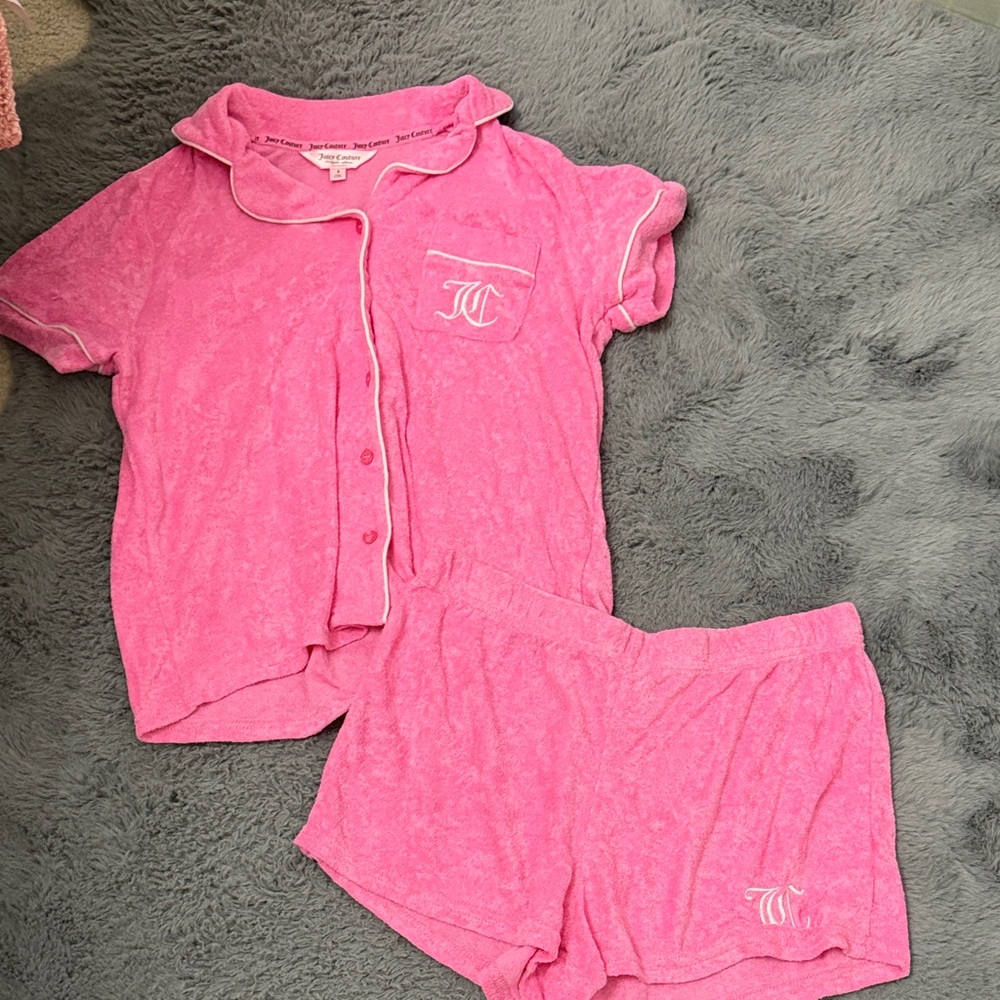 Juicy Couture Hot Pink Terry Short Pajama Set with Monogram Women's Size S